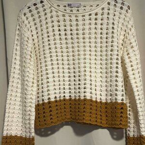 "SO" Open Stitch Pullover Sweater Stripe Gold/Cream Size S